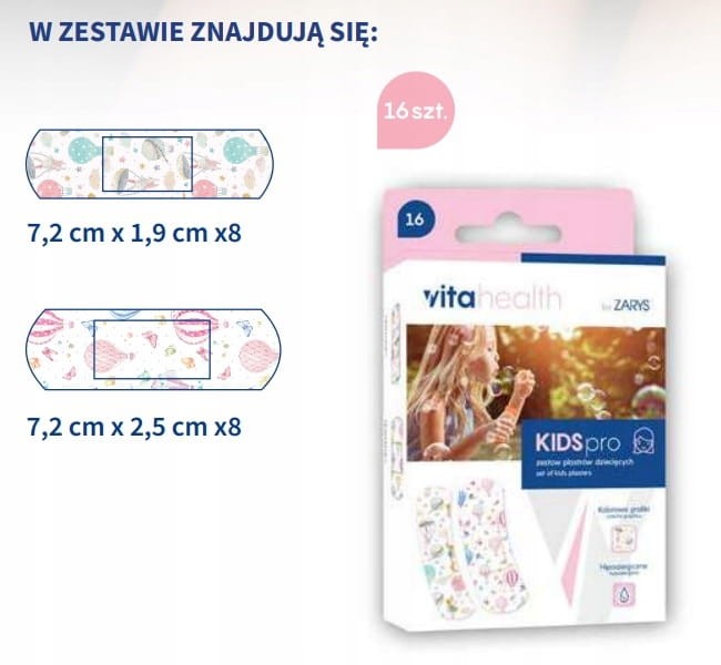 Zestaw plastrów dziecięcych VitaHealth KIDSpro GIRL, Różne plastry w zestawie