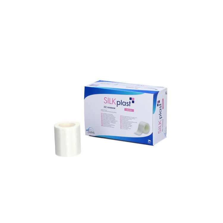 Przylepce mocujące ze sztucznego jedwabiu SILKplast – białe, na rolce ,rozmiar 5 cm x 5 m