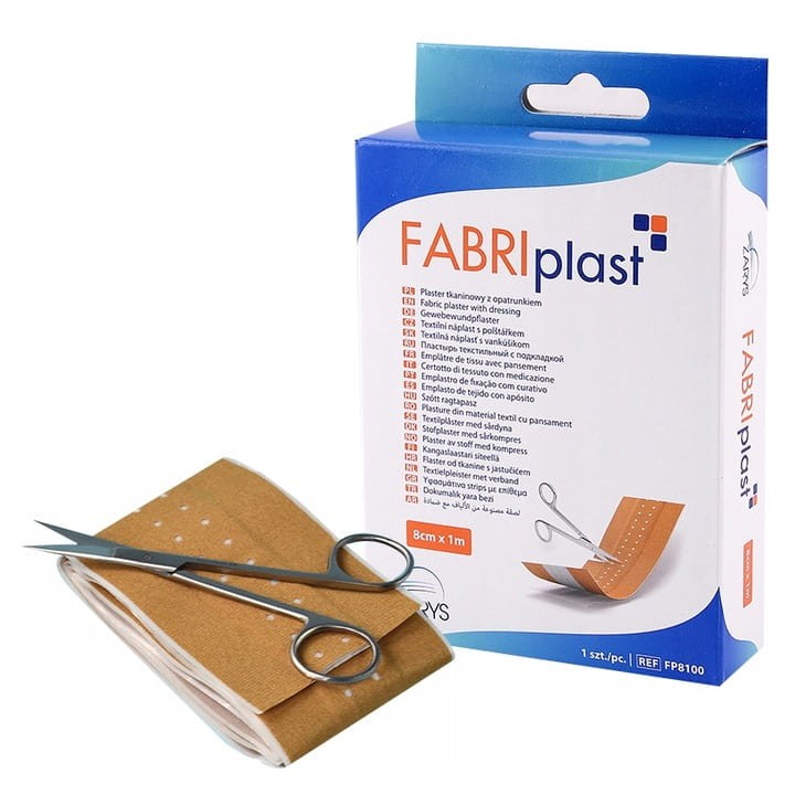 Plaster tkaninowy FABRIplast – z opatrunkiem, cielisty, rozmiar 8 cm x 1 m