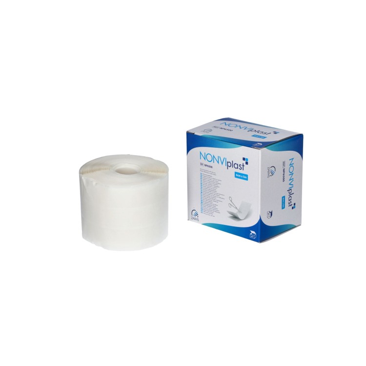 Plaster włókninowy NONVIplast – z opatrunkiem, biały, rozmiar 6 cm x 5 m