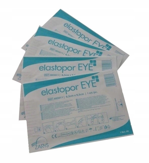 Opatrunki oczne elastopor EYE – włókninowe, samoprzylepne, sterylne, białe, rozmiar 6,5 cm x 9,5 cm