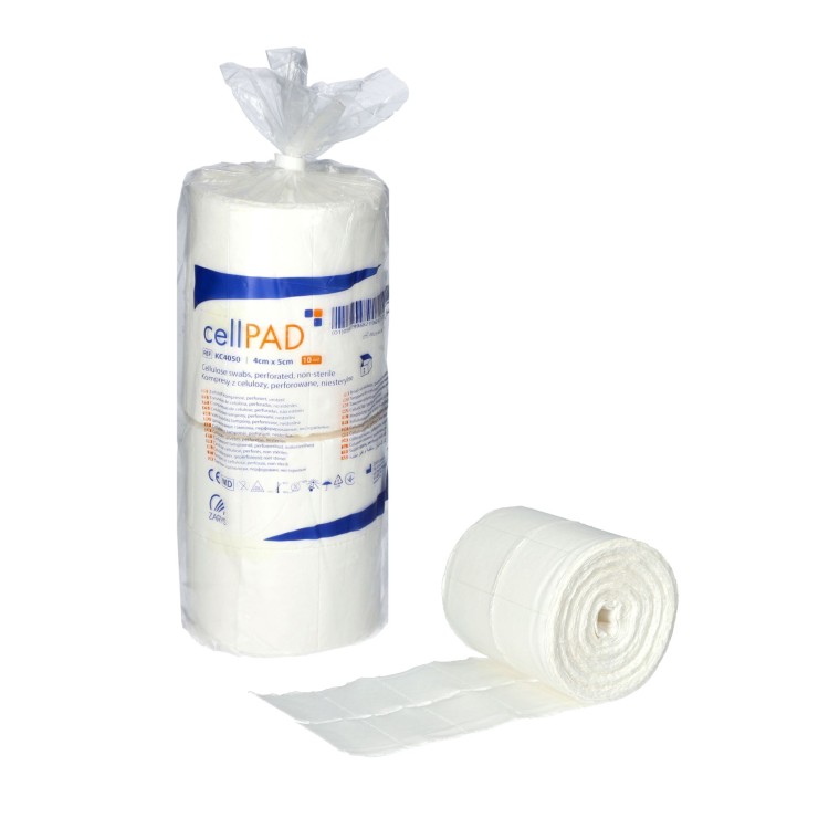 Kompresy z celulozy cellPAD – perforowane, 4 cm ×  5 cm, 10 warstwowe, 2 szt.