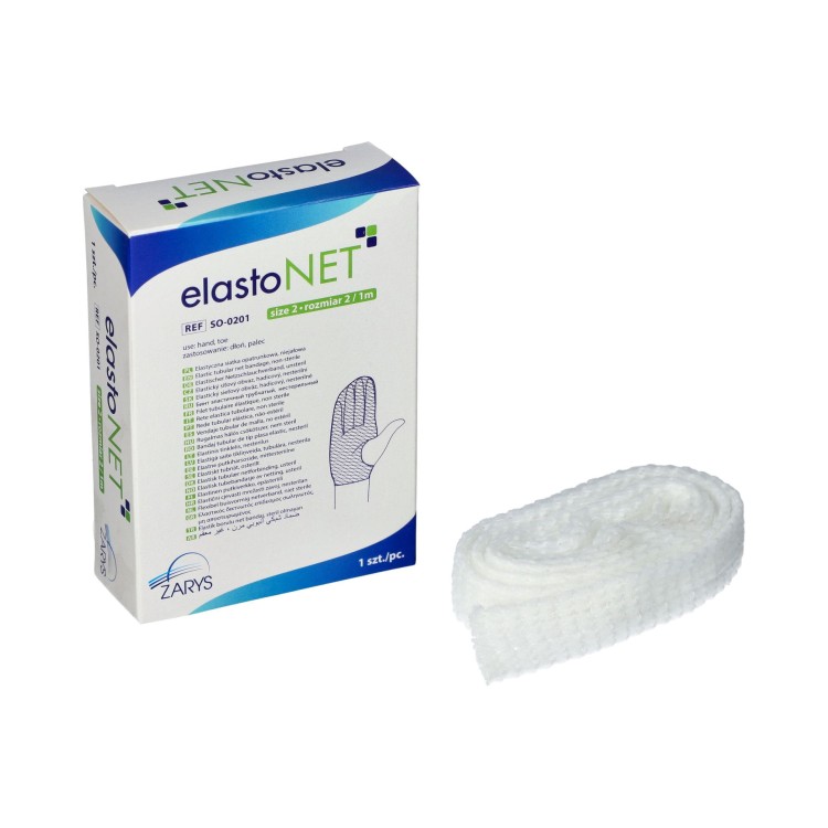 Elastyczna siatka opatrunkowa elastoNET – niejałowa, oddychająca, wygodna, Rozmiar 2 /1m