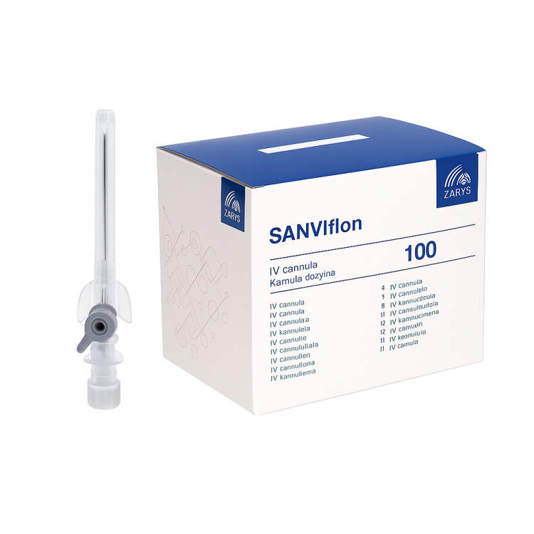 Kaniule dożylne SANVIflon – sterylne, bez ftalanów, 100 szt rozmiar 1,7 mm x 45 mm (16G - szary)
