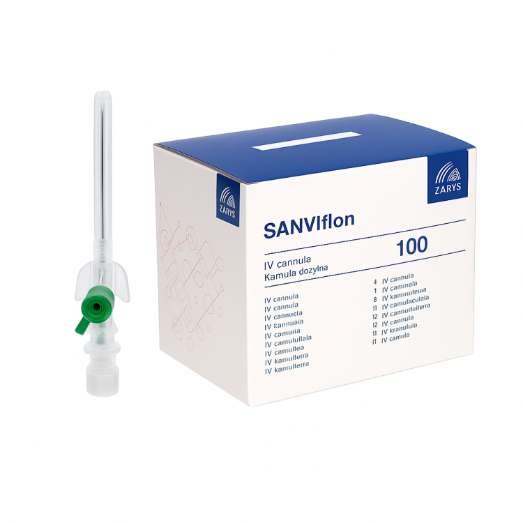 Kaniule dożylne SANVIflon – sterylne, bez ftalanów, 100 szt rozmiar 1,3 mm x 45 mm (18G - zielony)