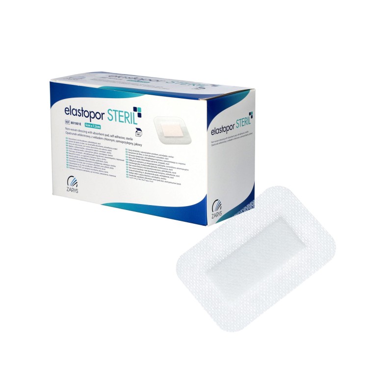 Opatrunki włókninowe Elastopor STERIL E – samoprzylepne, z wkładem chłonnym, sterylne, rozmiar 5cm x 7,2 cm