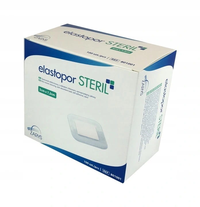 Opatrunki włókninowe Elastopor STERIL – samoprzylepne, z wkładem chłonnym, sterylne rozmiar 5 cm x 7,2 cm