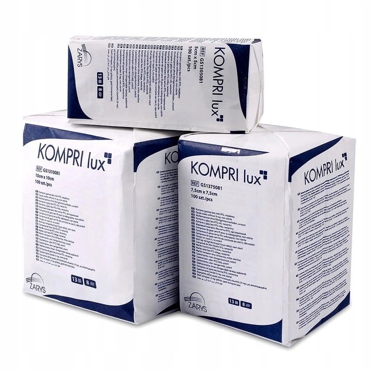 Kompresy z gazy bez nitki RTG KOMPRI lux – niesterylne, 13 N, 8 W, różne rozmiary