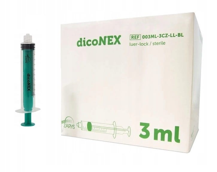 Strzykawki jednorazowe dicoNEX – 3-częściowe, luer lock, sterylne, bez ftalanów pojemność 3ml