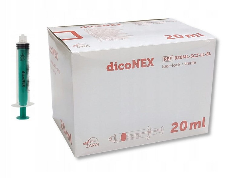 Strzykawki jednorazowe dicoNEX – 3-częściowe, luer lock, sterylne, bez ftalanów pojemność 20ml