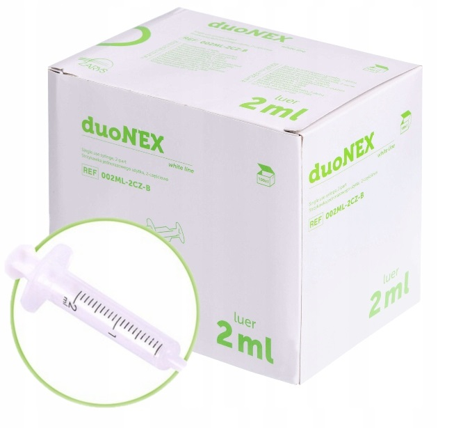 Strzykawki jednorazowe duoNEX – 2‑częściowe, luer, biały tłok pojemność 2ml
