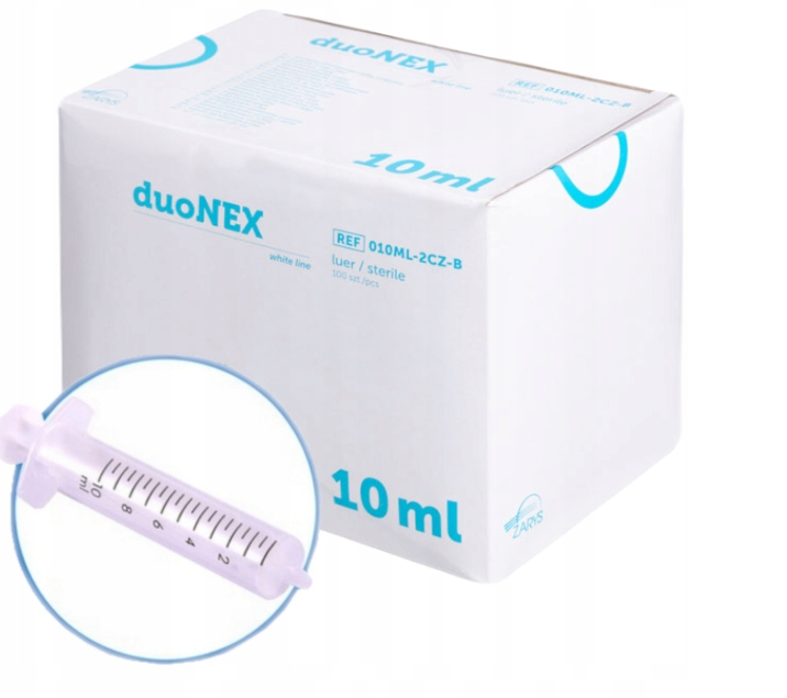 Strzykawki jednorazowe duoNEX – 2‑częściowe, luer, biały tłok pojemność 10ml