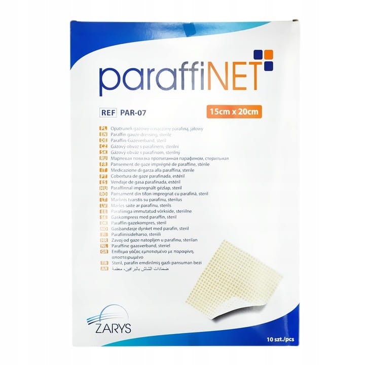 Opatrunki gazowe paraffiNET – nasączone parafiną, sterylne rozmiar 15 cm x 20 cm