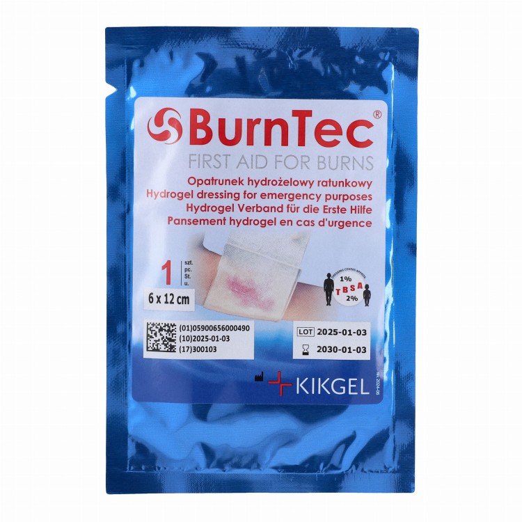 Opatrunek hydrożelowy ratunkowy BurnTec – sterylny, rozmiar 6 cm x 12 cm