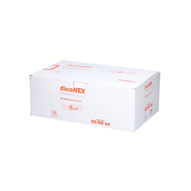 Strzykawka do pomp infuzyjnych dicoNEX – 3‑częściowa, bursztynowa, luer‑lock, bez ftalanów, sterylna, 50 ml