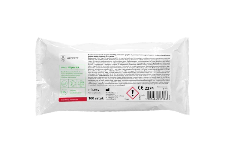 Velox Wipes NA – chusteczki bezalkoholowe do dezynfekcji powierzchni wkład