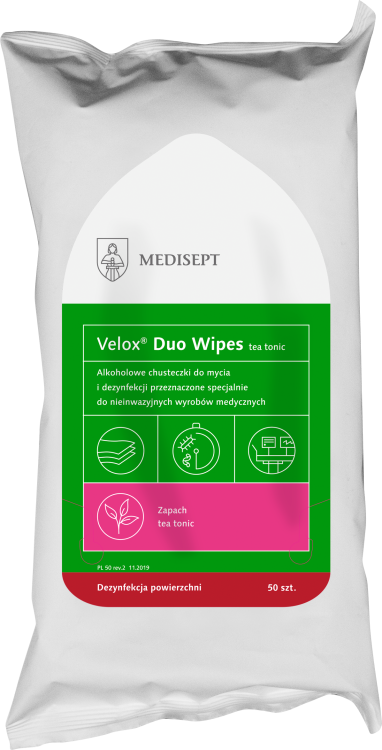 Velox Duo Wipes – chusteczki do dezynfekcji rąk i powierzchni flow pack