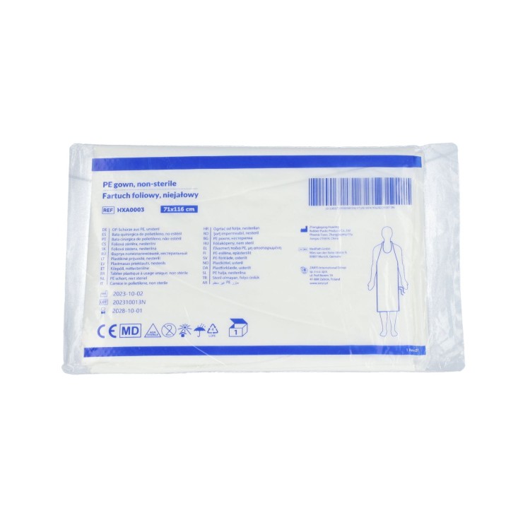 Fartuch foliowy, niejałowy, gruby, indywidualnie pakowany, rozmiar 71x116cm