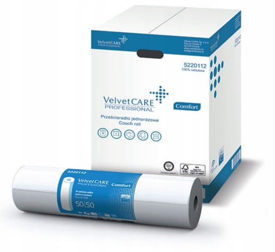 Prześcieradło jednorazowe VELVET Comfort – podkład celulozowy, rozmiar 50cm x 50m karton zbiorczy