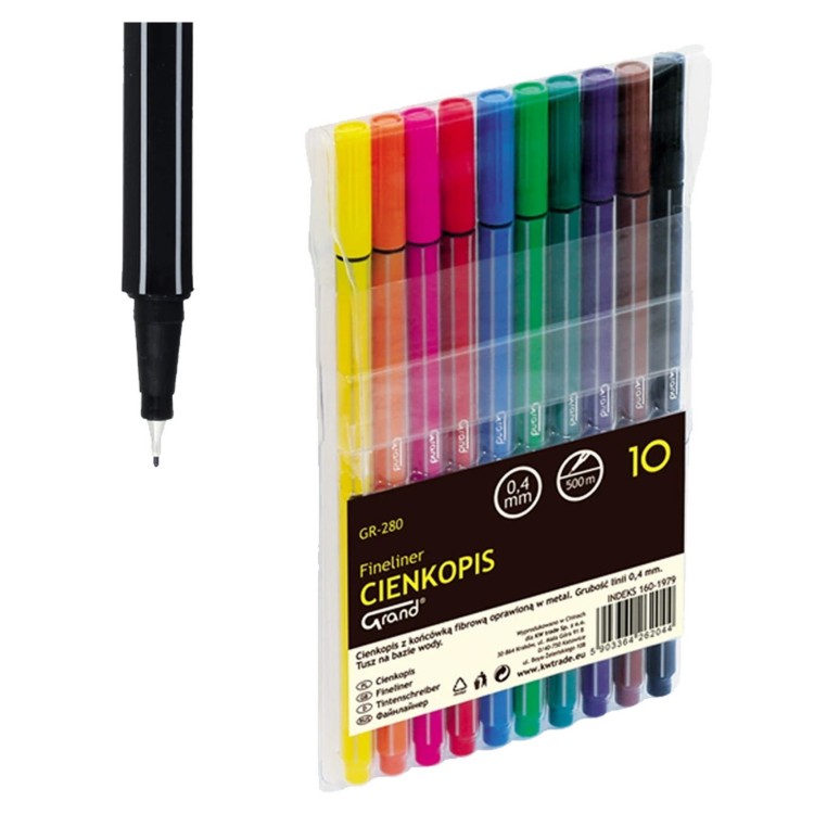 Cienkopisy GRAND GR‑280 – zestaw 10 kolorów