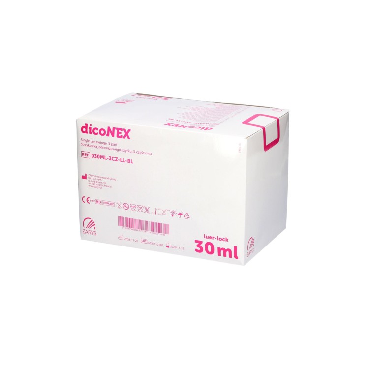 Strzykawki jednorazowe dicoNEX – 3-częściowe, luer lock, sterylne, bez ftalanów pojemność 30ml