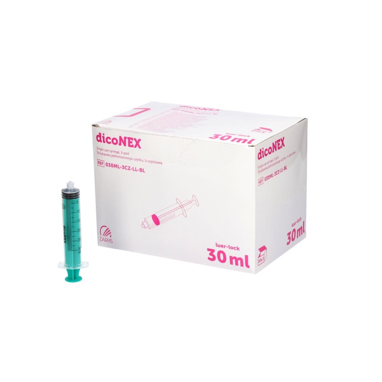 Strzykawki jednorazowe dicoNEX – 3-częściowe, luer lock, sterylne, bez ftalanów pojemność 30ml