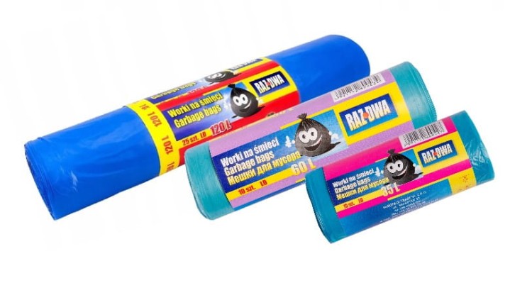 Worki na odpady RAZ-DWA – niebieskie, LDPE, 1 rolka, różne pojemności