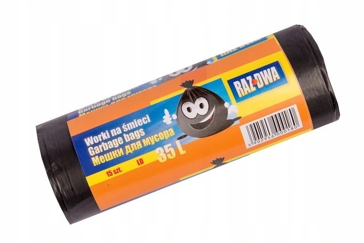 Worki na odpady RAZ-DWA – czarne, LDPE, 1 rolka 35L