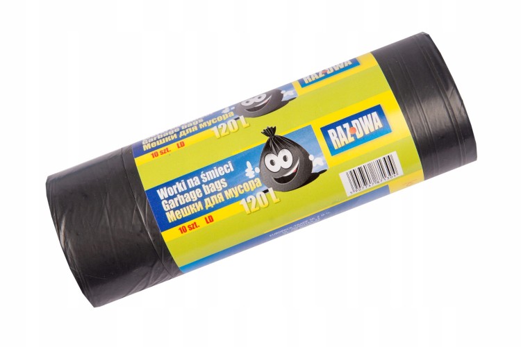Worki na odpady RAZ-DWA – czarne, LDPE, 1 rolka 120L