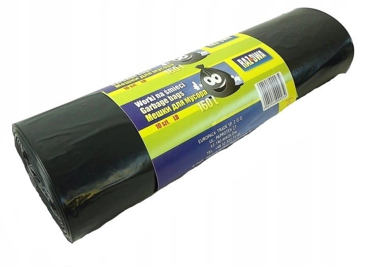 Worki na odpady RAZ-DWA – czarne, LDPE, 1 rolka 160L