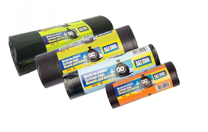Worki na odpady RAZ-DWA – czarne, LDPE, 1 rolka, różne pojemności