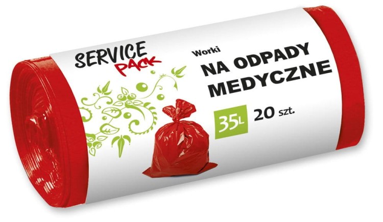 Worki na odpady medyczne Service Pack – czerwone, LDPE, 1 rolka 35L