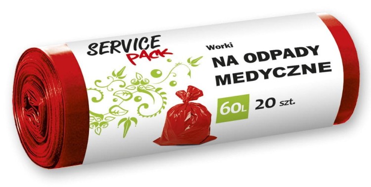 Worki na odpady medyczne Service Pack – czerwone, LDPE, 1 rolka 60L