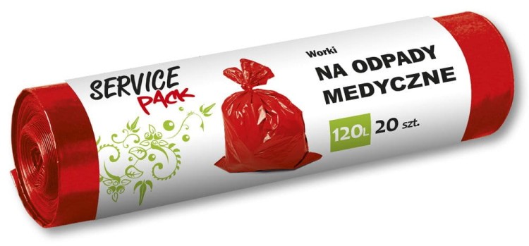 Worki na odpady medyczne Service Pack – czerwone, LDPE, 1 rolka 120L