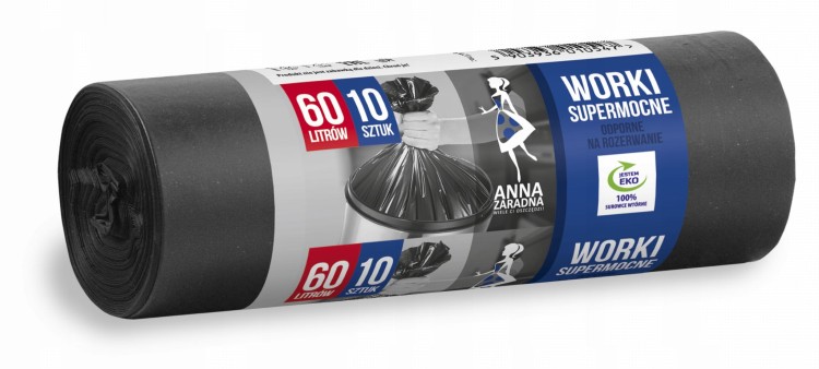 Worki na odpady Anna Zaradna – czarne, supermocne, 1 rolka 60L