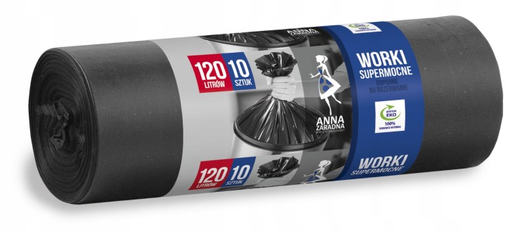 Worki na odpady Anna Zaradna – czarne, supermocne, 1 rolka 120L