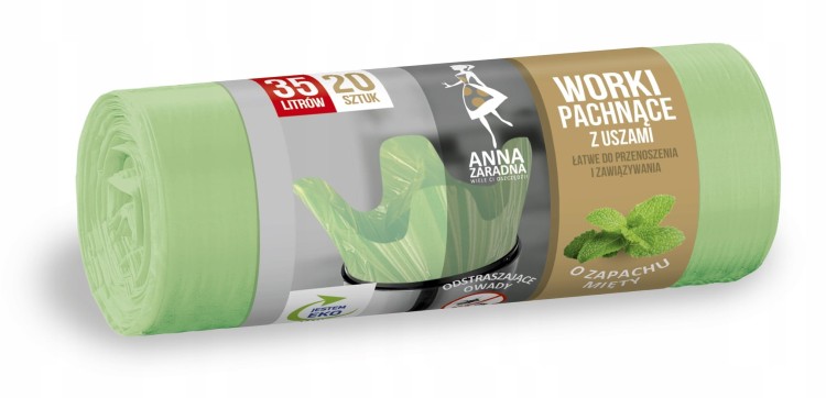 Worki zapachowe Anna Zaradna – miętowe, z uszami, 1 rolka 35L