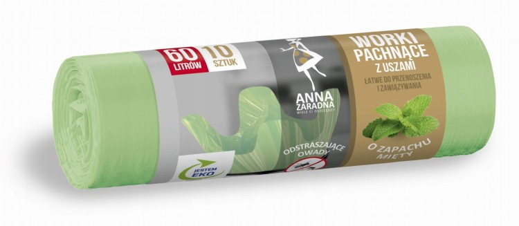 Worki zapachowe Anna Zaradna – miętowe, z uszami, 1 rolka 60L