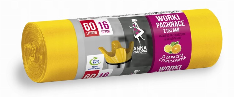 Worki zapachowe Anna Zaradna – cytrusowe, z uszami, 1 rolka 60L