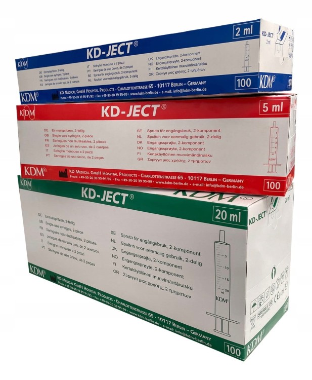 Strzykawki jednorazowe KD-JECT – 2-częściowe, luer, różne pojemności