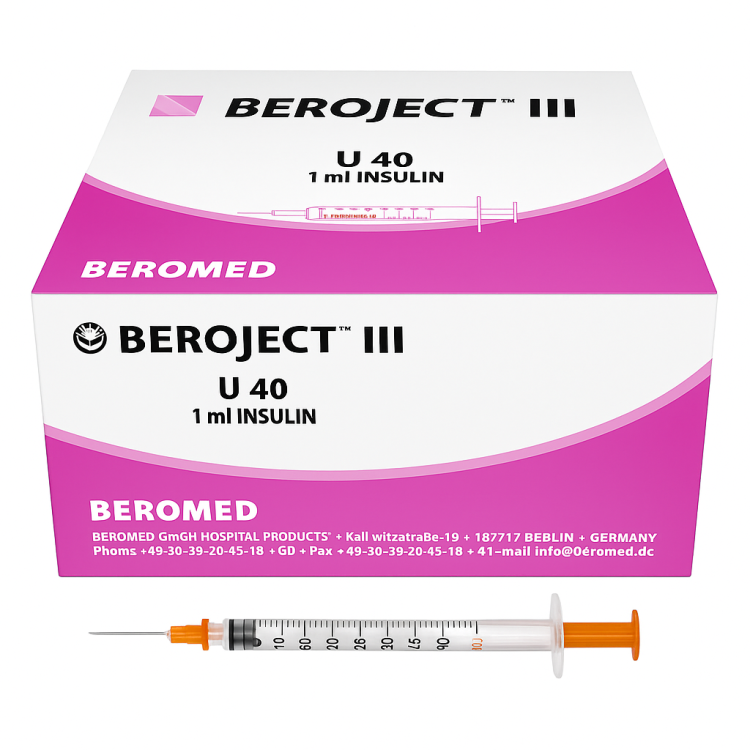 Strzykawki insulinowe BEROJECT III – 1 ml, z wymienną igłą, 3-częściowe, luer, 100 szt. U40