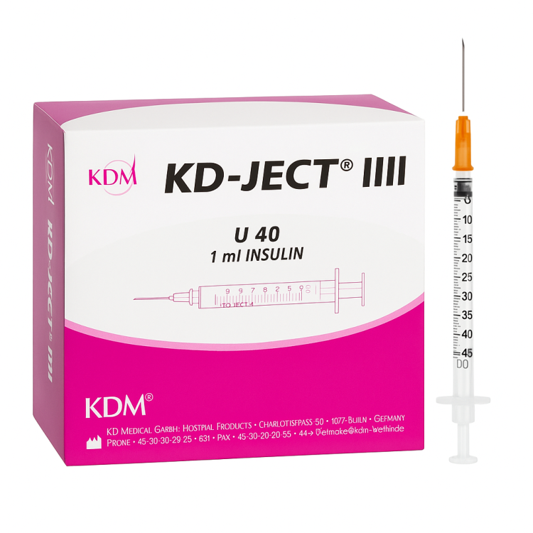 Strzykawki insulinowe KD-JECT III – 1 ml, z wymienną igłą, 3-częściowe, luer, 100 szt. U40
