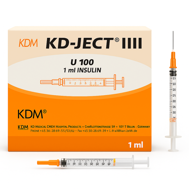 Strzykawki insulinowe KD-JECT III – 1 ml, z wymienną igłą, 3-częściowe, luer, 100 szt. U100