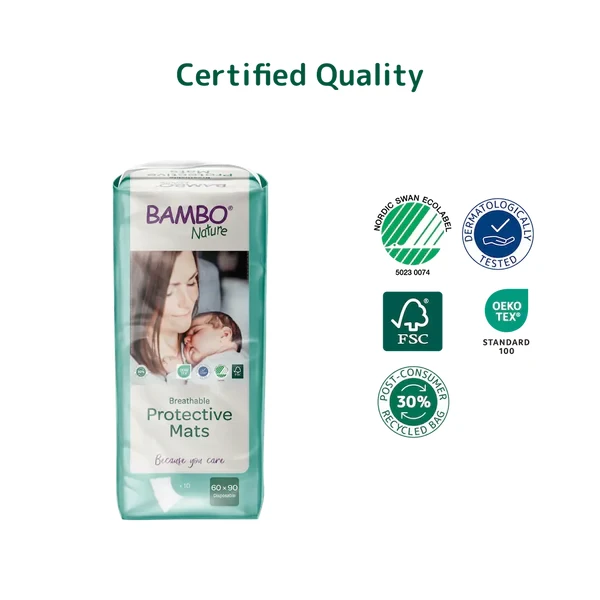 Podkłady do przewijania Bambo Nature 60x60cm, 10 szt. - ekologiczne i hipoalergiczne - wizualizacja
