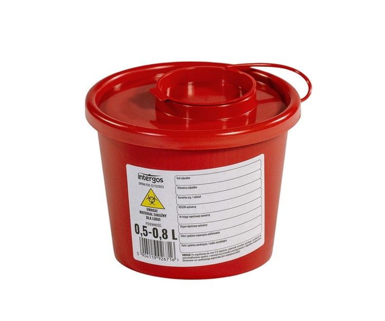 Pojemniki na odpady medyczne INTERGOS - czerwone  0,5-0,7 L