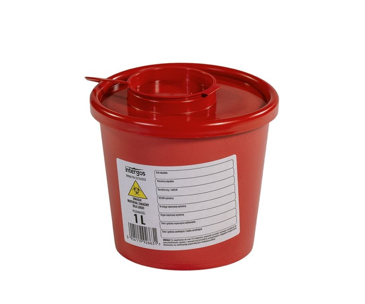 Pojemniki na odpady medyczne INTERGOS - czerwone  1L
