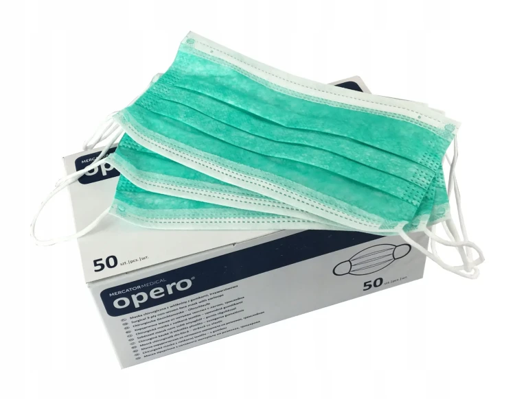 Maski chirurgiczne jednorazowe - z gumkami , 50 szt. zielone