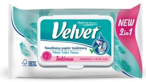 Papier nawilżany Velvet Intima – do higieny intymnej, z kwasem mlekowym, 48 szt.