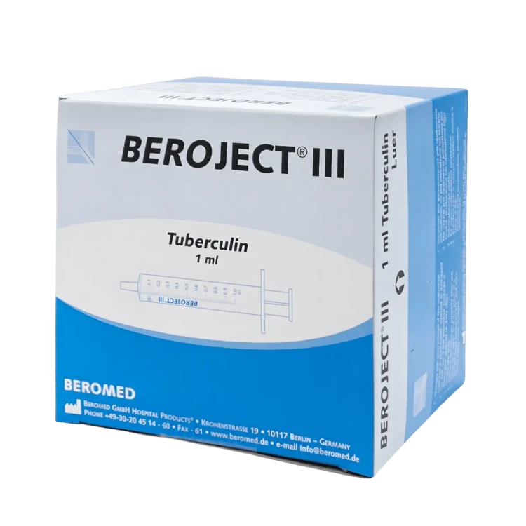 Strzykawki tuberkulinowe BEROJECT III - 1ml, z igłą, z wymienną igłą, 3-częściowe, luer, 100 szt.
