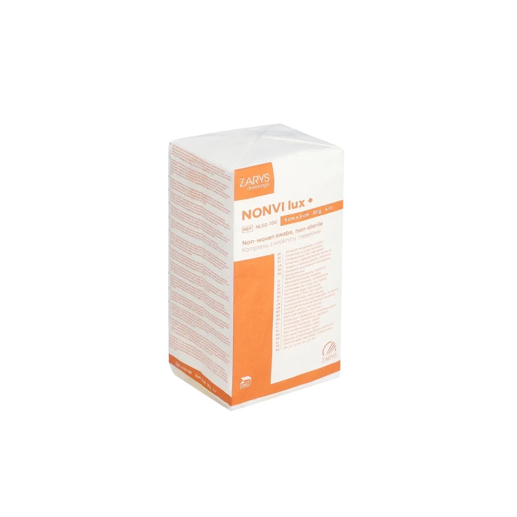Kompresy włókninowe NONVI lux – niesterylne, 30 G, 4 W rozmiar 5 cm x 5 cm